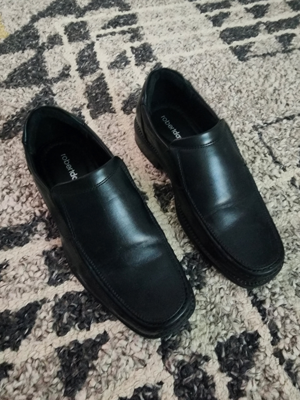 Robert David Black Leather Slip On Loafers Boys Dress Shoes Classic Comfort